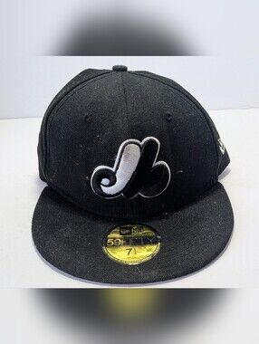 New Era 59FIFTY Montreal Expos Black Fitted Hat MLB Logo Size 7 1/4